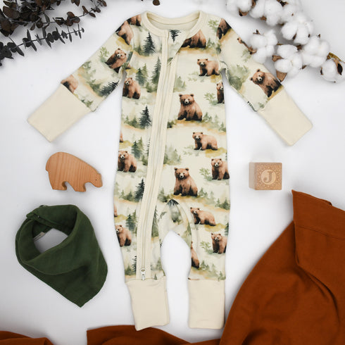 Organic Cotton Baby Pajamas 2-Way Zip Front Zipper Sleeper, Hemlock Organic Earthy Clothing