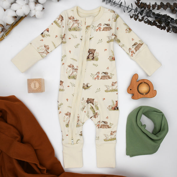 Organic Cotton Baby Pajamas 2-Way Zip Front Zipper Sleeper, Linden Organic Earthy Clothing