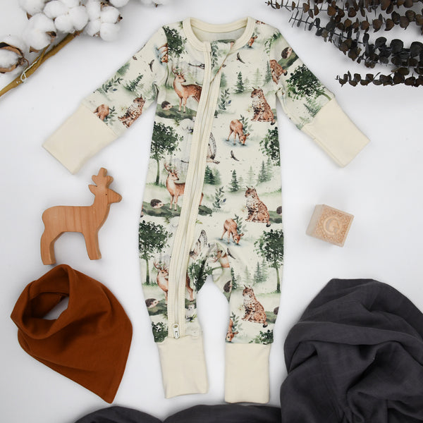 Organic Cotton Baby Pajamas 2-Way Zip Front Zipper Sleeper, Oak Organic Earthy Clothing