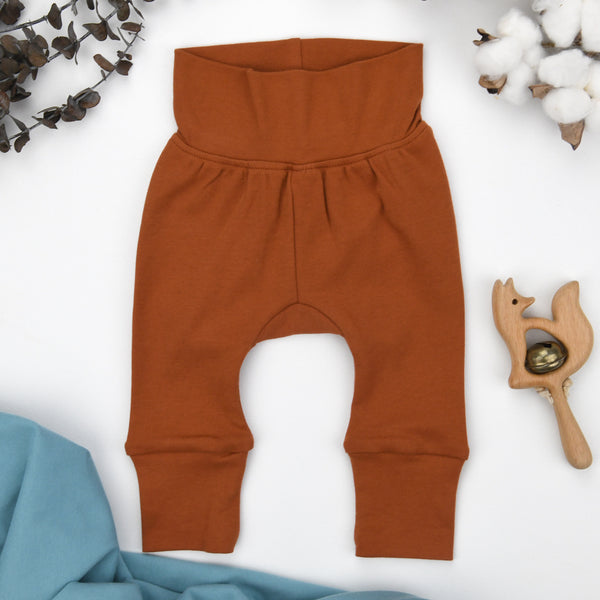 Organic Cotton High Waist Baby Pants, Pecan Organic Earthy Clothing