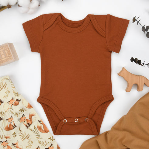 Organic Cotton Short Sleeve Baby Bodysuit, Pecan Organic Earthy Clothing