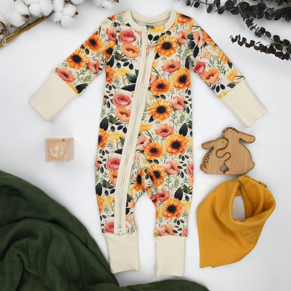 Organic Cotton Baby Pajamas 2-Way Zip Front Zipper Sleeper, Poppy Organic Earthy Clothing