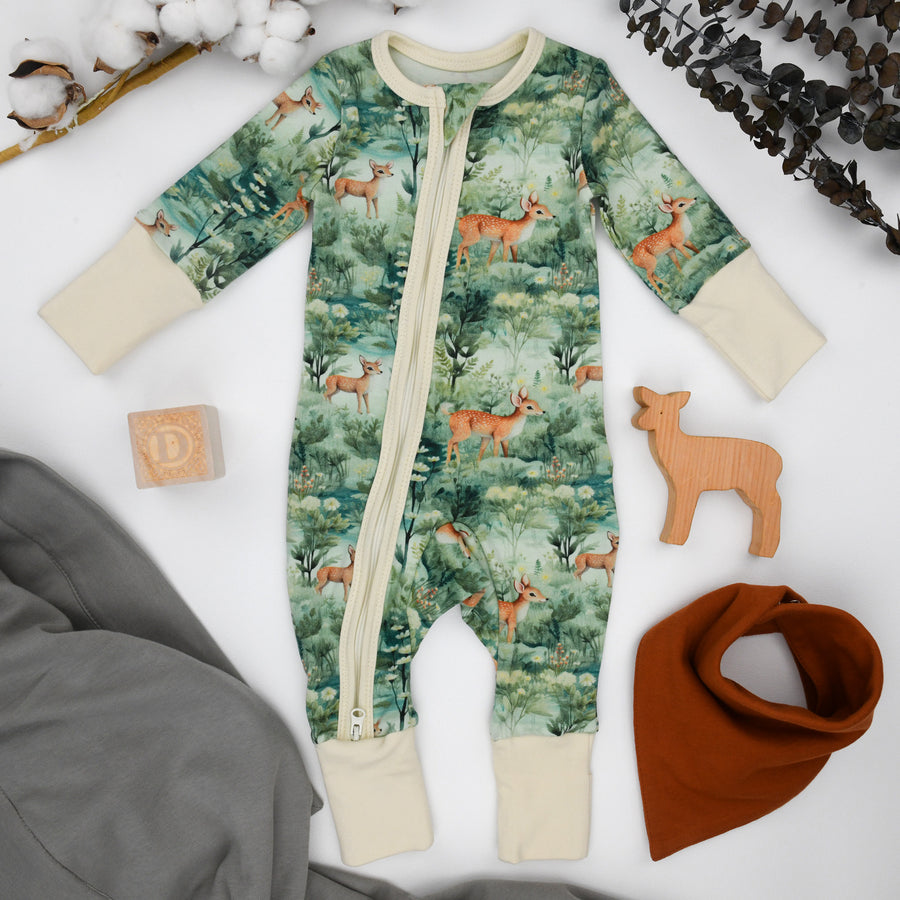 Organic Cotton Baby Pajamas 2-Way Zip Front Zipper Sleeper, Yew Organic Earthy Clothing