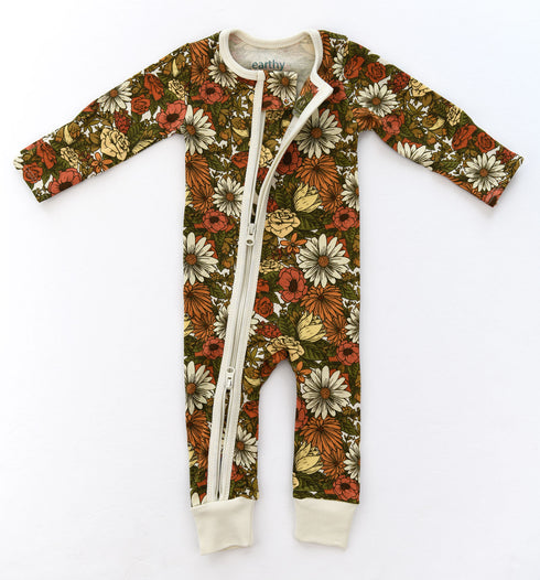 Organic Cotton Baby Pajamas 2-Way Zip Front Zipper Sleeper, Daisy Organic Earthy Clothing