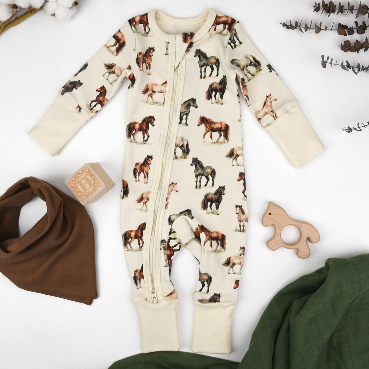 Earthy Organic Cotton Baby Pajamas 2-Way Zip Front Zipper Sleeper - Ebony