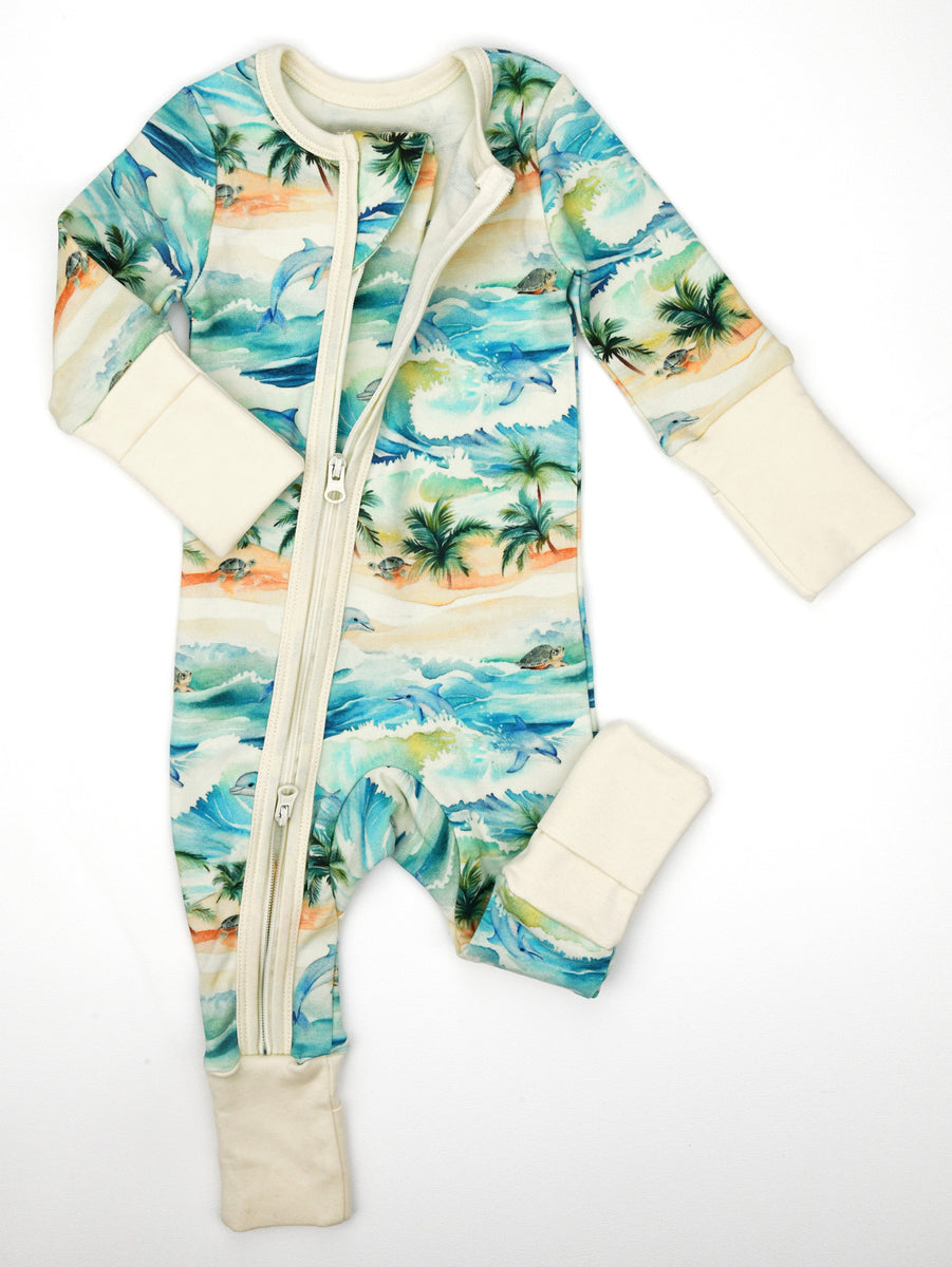 Baby Boy/Girl Plant Print Zip-up Snug-Fitting Wool Pajamas Apricot